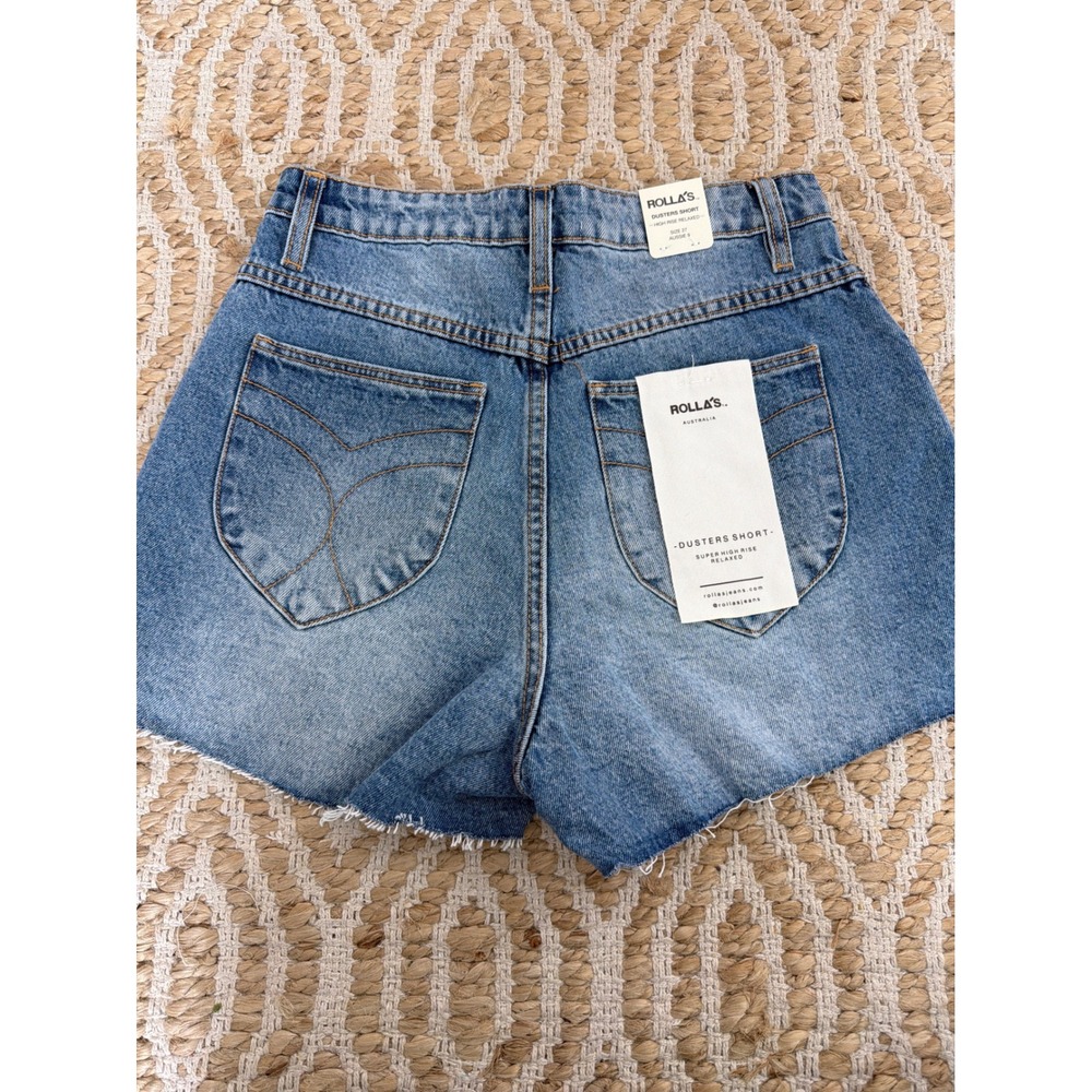 Rollas Dusters Short Light Blue Denim High Rise Raw Hem Size 27 NEW - Picture 7 of 7